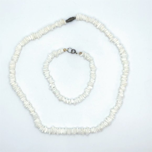 Necklace Bracelet Set Lot White Clam Shell Beads Beach Surfer Island Hawaii Surf - Picture 7 of 10